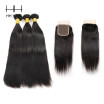 HHHair 8A Cambodian Virgin Hair Straight With Closure Cambodian Virgin Hair 3 Bundles With Closure Brazilian Straight Hair With Cl