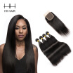 HHHair Peruvian Straight Hair 4 Bundles With Closure Peruvian Virgin Hair With Closure Peruvian Virgin Hair 4 Bundles with 4x4 i