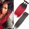 Cy May Hair With Closure Ombre 3 Bundles Brazilian Straight Ombre Hair With Closure Mink Red Brazilian Hair With Closure