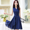A morning 2017 Korean version of the skirt female fashion waist was thin large size sleeveless V-neck yarn dress summer S62A0077A3S wine red S