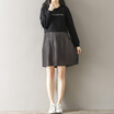 CITYPLUS Sen female art Fan printing clothing sweater stitching pleated college wind long section dress CWQZ172252 black M