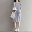 CITYPLUS Sen female art retro cotton&linen casual loose U-shaped striped short-sleeved dress CWQZ172257 striped M