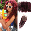 Indian Deep Wave Con Cierre Honey Curly Hair Weave Barato Pelo Rizado Profundo 3 Bundles Burgundy 99j Afo Kinky Hair Closure Rizado