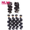 8A Free Shipping Malaysian Body Wave 4 by 4 Inch Lace Frontal Closure with 2 Bundles Body Wave Hair Weft Black Bouncy NLWHair