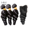 Malaysian Virgin Hair Loose Wave 3 Bundles With Closure Unprocessed Virgin Hair 4x4 inch Lace Closure With Quality Human Hair Weav