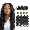 HHHair Brazilian Body wave Hair 4 Bundles With 1pc Closure Unprocessed Virgin Human Hair Weft with 1pc 4x4 Inch Free Part Closure
