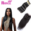 Unprocessed Indian Virgin Hair Straight 3Bundles with Closure Indian Straight 3Pcs wIith 44Closure Human Hair Weave Extensions
