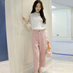Siberian woman 2017 spring ladies pure color OL shirt shirt take the pink nine points wide leg pants suit S71R0359A1182XL on the white powder XL