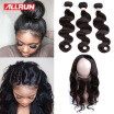 Allrun 360 Lace Frontal Closure With Bundles Brazilian Body Wave 2242 size 360 Lace Brazilian Virgin Hair With Human Hair Bundle