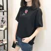 VIVAHEART Korean casual fashion rose print T-shirt round neck short sleeve jacket female VWTD174132 black L