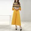 Xian Ya Korean fashion Slim temperament was thin round collar striped coat wild simple leisure wide leg pants suit female zx16050316 yellow L