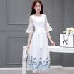 A pond morning 2017 temperament sleeves sleeveless sleeves long section of the beach skirt simple print dress autumn S62A0407 white XL