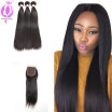 3BundlesBrazilian Straight Virgin Hair Weaves With Closure Straight Human Hair With 4X4 Lace Closure