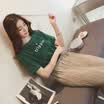 Sustory womens 2017 Korean personality letter printing bright silk T-shirt female short-sleeved round neck loose bottoming shirt Korean shirt SU090 green one yard