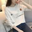 Longyue Women&39s White Stripe Long Sleeve T-Shirt Letter Pattern Simple Wild Shirt LWTC173418 White M
