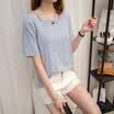 VIVAHEART Korean casual loose jacket T-shirt cotton short-sleeved round neck student female VWTD174140 blue L