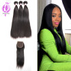 Straight Hair Weaves With Lace Closure Brazilian Virgin Hair 3Bundles With Lace Closure 1PCS