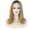 Anogol 2 Tones Blonde Ombre Dark Roots Synthetic Lace Front Wig Peruca Laco Sintetico Short Bob Heat Resistant Hair Wigs