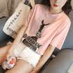 Long Yue Women Korean loose cartoon print short-sleeved T-shirt fashion wild letter half-sleeve primer shirt LWTD172205 pink M
