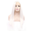 Anogol Long Straight White Peruca Laco Sintetico Synthetic Heat Resistant Hand tied Wig For Women Synthetic Lace Front Wigs