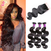 Brazilian Virgin Hair Bundles with Closure 3 Bundles Brazilian Body Wave with Closure Human Hair Extension Brazilian Hair Weave