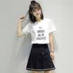 City Plus CITYPLUS Arts Fan wide loose thin round collar hedge print short sleeve T shirt female CWTD175150 white L