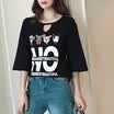VIVAHEART Korean version of the five-point sleeper hollow T-shirt loose print pattern underwear coat tide tide VWTD173131 black M