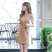 Longyue women&39s fake two fashion temperament waist waist dress stitching dress LWQZ172404 apricot L