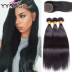 YYONG Hair Brazilian Straight With Closure 8A Brazilian Virgin Hair Straight With Closure 3 Bund Human Hair Weave Top Notch