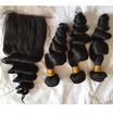 QDKZJ Brazilian Loose Wave Curl Lace Closure with Bundles 3pcs Hair Brazilian Virgin Hair with Closure Brazilian Virgin Hair