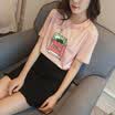 Long Yue Women loose loose casual short-sleeved round neck T-shirt college style fashion wild primer LWTD172202 pink M