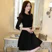 A pond morning 2017 autumn women dress waist sexy pure color splicing gauze long sleeve dress S71R0072 black S