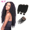 7A Malaysian Kinky Curly 3 PcsLot Curly Weave With Closure Virgin Hair Unprocessed Malaysian Human Hair Bundles Raw Virgin Hair