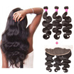 3 Bundles Peruvian Virgin Hair body wave with frontal closure Full Lace Ear To Ear Lace Frontal With Baby Hair 8A Human Hair Weft
