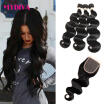 8A Brazilian Virgin Hair Bundles Body Wave With Closure Rosa Hair Products With Closure Human Hair 3 Bundles With Lace Closures