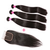 BHF Hair 100 Remy Human Hair Weave 3 Bundle Indian Straight Hair 8-28inch Machine Double Weft with swiss closure