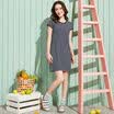 Semir Dresses Women&39s round necklace simple stripes Straight skirt Korean version 12216140009 White red tone M