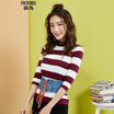 Semir Knitwear Female 2017 Autumn Striped Stripe Shirt Women Elasticity Shirt 14316070213 White Red Tone XS