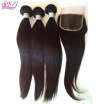 QDKZJ Beruvian Virgin Human Hair Straight With Closure 3 Bundles Straight Hair With Middle Free Three Part Closure Free Shippin