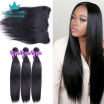 Lace Frontal with Bundles 8A Unprocessed Malaysian Virgin hair Straight 3 Bundles Free Part