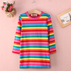 Toddler Girls Kids Party Rainbow Striped Dress Casual Long Sleeve Cotton Tops
