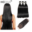 HCDIVA Malaysian Straight Hair With Closure 3 Bundles With Closures Cheap Human Hair With Closure Piece Straight Hair Weave