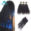 Indian Afro Kinky Curly Virgin Hair 3 Bundles With Closure Human Hair Extensions