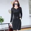 Fort Sheng 2017 new women&39s autumn long-sleeved chiffon dress Korean Slim simple fashion in the long section of the package buttocks skirt zx1781719 black L