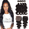 MORICHY 7A Brazilian Body Wave 4 Bundles with 4×4 Lace Closure 100 Unprocessed Virgin Human Hair Weave Extensions Natural Color