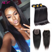 ALot Silky Straight Malaysian Virgin Hair 3 Bundles With Closure Straight Hair Human Hair Unprocessed Virgin Human Hair Weave