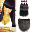 5 Star Virgin Hair With Closure Brazilian Straight Human Hair With Closure 13x4 Ear To Ear Lace Frontal Closure With Bundles