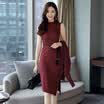Markentsee 2017 new women&39s autumn self-cultivation temperament long-sleeved simple solid color dress two-piece suit fashion suit zx1781613 wine red L