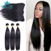 Top 8A Mink Malaysian Virgin Hair With Closure Malaysian Straight Hair With Closure Ear To Ear Lace Frontal Closure With Bundles