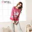 Urban beauty pajamas cute cartoon striped comfortable cotton round neck long sleeve ladies home service pajamas set 1H7111 big red L